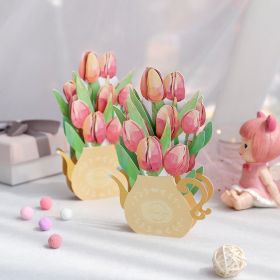 1pc 3D Tulip Flower Greeting Card; Birthday Blessing Creative Handmade Paper Carving Ornament Greeting Card For Mom; Message Blessing Card; Best Mothe