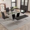 Modern Dining Table, 63" Dining Room Table with Glasstop and V-Shape Base, Rectangular Kitchen Dining Table for Kitchen Living Dining Room (ONLY TABLE