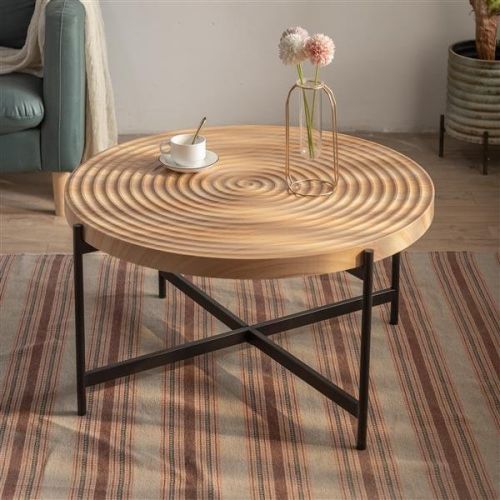 33"Modern Thread Design Round Coffee Table , MDF Table Top with Cross Legs Metal Base 33"Modern Thread Design Round Coffee Table , MDF Table Top with Cross Legs Metal Base