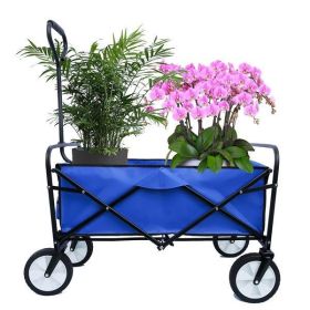 Folding Wagon Garden Shopping Beach Cart (Blue)