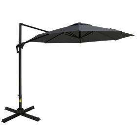 10ft Offset Patio Umbrella with Base, Hanging Aluminum and Steel Cantilever Umbrella with 360¬∞ Rotation, Easy Tilt, 8 Ribs, Crank, Cross Base Include