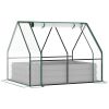 Outsunny 4' x 3' Galvanized Raised Garden Bed with Mini PVC Greenhouse Cover, Outdoor Metal Planter Box with 2 Roll-Up Windows for Growing Flowers, Fr