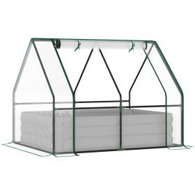 Outsunny 4' x 3' Galvanized Raised Garden Bed with Mini PVC Greenhouse Cover, Outdoor Metal Planter Box with 2 Roll-Up Windows for Growing Flowers, Fr