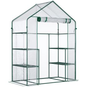 Outsunny 5' x 2.5' x 6.5' Mini Walk-in Greenhouse Kit, Portable Green House with 3 Tier Shleves, Roll-Up Door, and Weatherized Plastic Cover for Backy