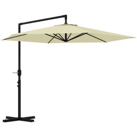 Outsunny 9.5FT Cantilever Patio Umbrella with Crank, Cross Base and Air Vent, Round Hanging Offset Umbrella, Heavy Duty Outdoor Umbrella for Garden, P