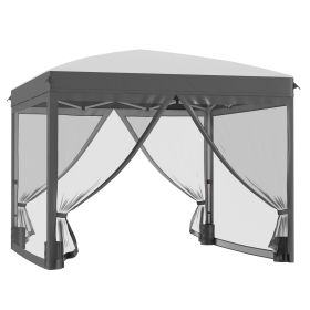 Outsunny 10' x 10' Pop Up Canopy Tent with Netting, Instant Sun Shelter, Tents for Parties, Height Adjustable, with Wheeled Carry Bag and 4 Sand Bags