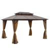 10X13ft Patio Gazebo with Netting & Curtains, Brown