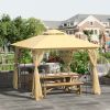 10' x 10' Metal Patio Gazebo, Double Roof Outdoor Gazebo Canopy Shelter with Tree Motifs Corner Frame and Netting, for Garden, Lawn, Backyard, and Dec