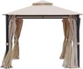 10*10 FT Softtop Metal Gazebo with Mosquito Net&Sunshade Curtains,Sturdy Heavy Duty Double Roof Canopy,Galvanized Steel Design Outdoor Tent,Suitable f
