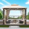 10*10 FT Softtop Metal Gazebo with Mosquito Net&Sunshade Curtains,Sturdy Heavy Duty Double Roof Canopy,Galvanized Steel Design Outdoor Tent,Suitable f