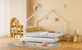 Full Size Metal House Bed with Twin Size Trundle, White