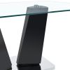 Modern Dining Table, 63" Dining Room Table with Glasstop and V-Shape Base, Rectangular Kitchen Dining Table for Kitchen Living Dining Room (ONLY TABLE