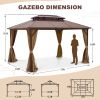10X13ft Patio Gazebo with Netting & Curtains, Brown