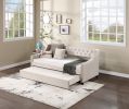 Daybed with Trundle Upholstered Tufted Sofa Bed, with Button and Copper Nail on Arms full Size Beige