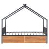 Twin Size Metal House Bed with Two Drawers, Black