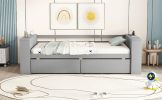 Twin Size Daybed with Shelves and Drawers, Gray