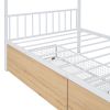 Twin Size Metal House Bed with Two Drawers, White