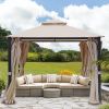 10*10 FT Softtop Metal Gazebo with Mosquito Net&Sunshade Curtains,Sturdy Heavy Duty Double Roof Canopy,Galvanized Steel Design Outdoor Tent,Suitable f