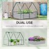 Outsunny 4' x 3' Galvanized Raised Garden Bed with Mini PVC Greenhouse Cover, Outdoor Metal Planter Box with 2 Roll-Up Windows for Growing Flowers, Fr