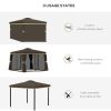10' x 10' Patio Gazebo, Aluminum Frame Double Roof Outdoor Gazebo Canopy Shelter with Netting & Curtains, for Garden, Lawn, Backyard and Deck, Coffee