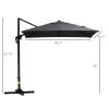 Outsunny 8FT Cantilever Patio Umbrella, Square Outdoor Offset Umbrella with 360¬∞ Rotation, Aluminum Hanging Umbrella with 3-Position Tilt, Crank & Cr