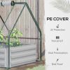 Outsunny 4' x 3' Galvanized Raised Garden Bed with Mini PVC Greenhouse Cover, Outdoor Metal Planter Box with 2 Roll-Up Windows for Growing Flowers, Fr