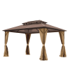 10X13ft Patio Gazebo with Netting & Curtains, Brown