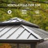 Grill Gazebo 8' √ó 6', Aluminum BBQ Gazebo Outdoor Metal Frame with Shelves Serving Tables, Permanent Double Roof Hard top Gazebos for Patio Lawn Deck