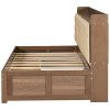 Twin Size Wood Daybed with Upholstered Storage Shelves, USB Ports and 2 Drawers, Wood Color