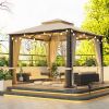 10*10 FT Softtop Metal Gazebo with Mosquito Net&Sunshade Curtains,Sturdy Heavy Duty Double Roof Canopy,Galvanized Steel Design Outdoor Tent,Suitable f
