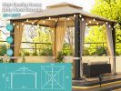 10*10 FT Softtop Metal Gazebo with Mosquito Net&Sunshade Curtains,Sturdy Heavy Duty Double Roof Canopy,Galvanized Steel Design Outdoor Tent,Suitable f