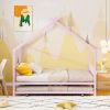 Twin Size Metal House Bed with Twin Size Trundle, Pink