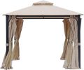 10*10 FT Softtop Metal Gazebo with Mosquito Net&Sunshade Curtains,Sturdy Heavy Duty Double Roof Canopy,Galvanized Steel Design Outdoor Tent,Suitable f