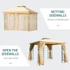 10' x 10' Metal Patio Gazebo, Double Roof Outdoor Gazebo Canopy Shelter with Tree Motifs Corner Frame and Netting, for Garden, Lawn, Backyard, and Dec