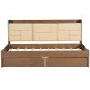 Twin Size Wood Daybed with Upholstered Storage Shelves, USB Ports and 2 Drawers, Wood Color