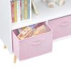 Kids bookcase with Collapsible Fabric Drawers, Children's Book Display, Toy Storage Cabinet Organizer, White+Pink