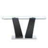 Modern Dining Table, 63" Dining Room Table with Glasstop and V-Shape Base, Rectangular Kitchen Dining Table for Kitchen Living Dining Room (ONLY TABLE