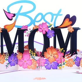 1pc Greeting Card; With Blank Envelope And Message Card; BEST MOM Pop Up Greeting Card; Colorful Flowers Heart Decor 3D Card; Mother's Day Gift; Theme (Color: Purple)