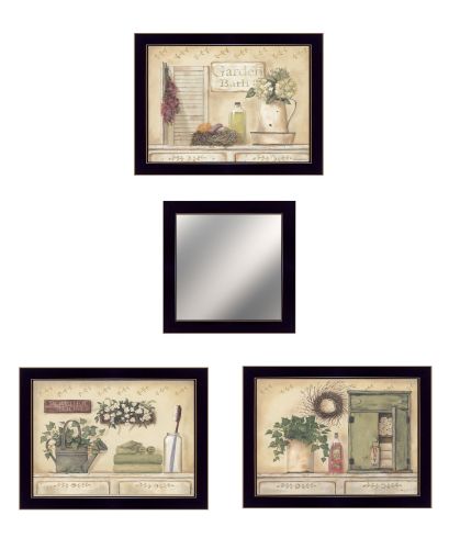 "Garden Bath Collection " 4-Piece Vignette By Pam Britton, Ready to Hang Framed Print, Black Frame