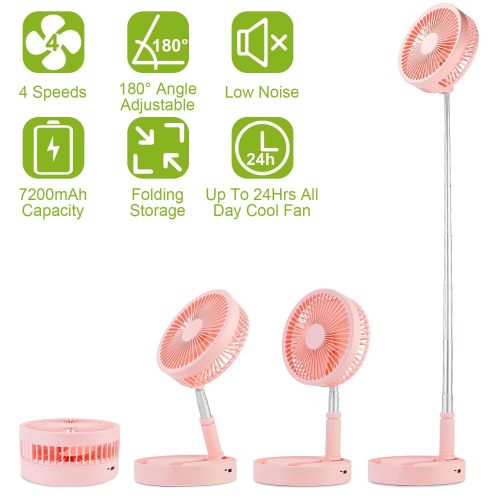 Portable Folding Desk Table Fan Quiet USB Rechargeable Telescopic Standing Floor Fan