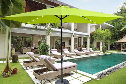 10 x 6.5t Rectangular Patio Solar LED Lighted Outdoor Umbrellas with Crank and Push Button Tilt for Garden Backyard Pool Swimming Pool (Color: as Pic)