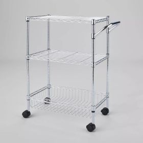3 Tier Metal Utility Cart Chrome  Rolling Kitchen Storage, Adjustable Shelves (material: Steel)