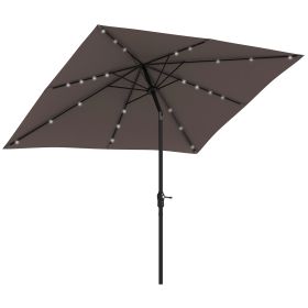 Outsunny 9' x 7' Solar Umbrella, LED Lighted Patio Umbrella for Table or Base with Tilt & Crank, Outdoor Umbrella for Garden, Deck, Backyard, Pool, Be (Color: as Pic)