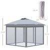 Outsunny 11' x 11' Pop Up Canopy, Instant Canopy Tent with Solar LED Lights, Remote Control, Zippered Mesh Sidewalls and Carrying Bag for Backyard Gar